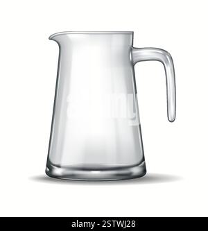 Una caraffa in vetro 3D realistica con un corpo rotondo e un manico robusto. Ideale per acqua, succo o vino da servire in ambiente gastronomico Illustrazione Vettoriale