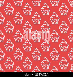 Motivo di torta senza cuciture. Dolci e caramelle di sottofondo. Illustrazione vettoriale con caramelle e caramelle Illustrazione Vettoriale