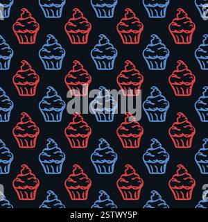 Motivo di torta senza cuciture. Dolci e caramelle di sottofondo. Illustrazione vettoriale con caramelle e caramelle Illustrazione Vettoriale