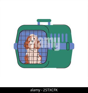 Viaggia con animali domestici illustrazione vettore American Cocker Spaniel con portabicchieri, Airplane PET Travel, design piatto minimalista Illustrazione Vettoriale