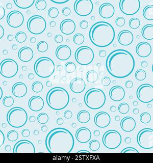 Il sapone volante bolle senza cuciture. Palloncini con shampoo d'acqua frizzante, palline e cartoni animati che si rifanno alle silhouette. Tessuto decorativo, involucro, wallpape Illustrazione Vettoriale