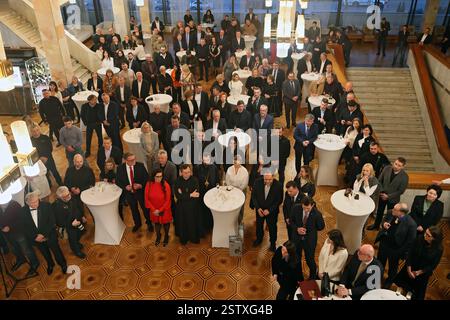 IVANO-FRANKIVSK, UCRAINA - 18 FEBBRAIO 2025 - gli ospiti sono presenti alla reception in occasione dell'apertura del Consolato Onorario della Repubblica Ceca nelle regioni Ivano-Frankivsk e Chernivtsi, Ivano-Frankivsk, Ucraina occidentale. (Foto di Yurii Rylchuk/Ukrinform) Foto Stock
