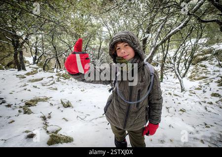 Escursionisti nella foresta di Son Palou Foto Stock