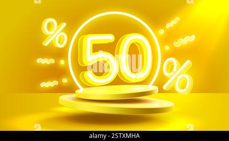 Offerta speciale Mega sale, banner sconto Neon 50. Promozione cartello. Illustrazione vettoriale Illustrazione Vettoriale