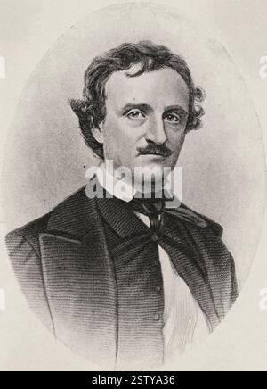 Ritratto di Edgar Allan PoE (1809-1849) scrittore di racconti e poeta americano, nato a Boston, Massachusetts - documento storico, fotografo sconosciuto Foto Stock