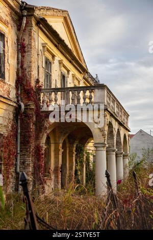 Ingresso ad un maniero abbandonato del XIX secolo Foto Stock