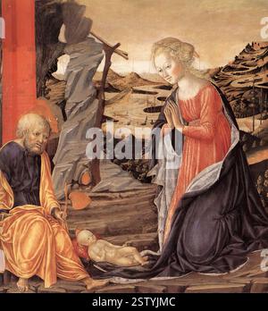 FRANCESCO DI GIORGIO MARTINI (1439, Siena, d. 1502, Siena) Presepe c. 1470 pannello, 52 x 57 cm Metropolitan Museum, New York questo pannello formò un'unica scena con il piccolo pannello Dio padre, ora a Washington. E' stato smembrato per scopi commerciali. --- parole chiave: --------------- Autore: FRANCESCO DI GIORGIO MARTINI titolo: Natività Time-line: 1451-1500 Scuola: Forma italiana: Pittura tipo: Religioso Foto Stock
