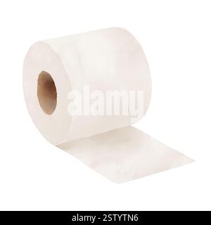 Rotolo di carta igienica di forme diverse. Illustrazione acquerello. Carta assorbente isolata su sfondo bianco. Pulizia, design della toilette e casa inter Foto Stock