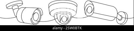 Telecamere CCTV esterne disegno continuo su una linea. Videocamere per esterni. Illustrazione vettoriale. Illustrazione Vettoriale