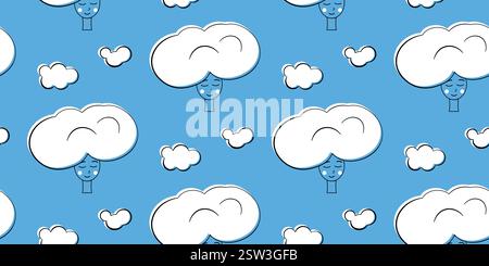 Happy Cloud affronta uno sfondo blu Illustrazione Vettoriale