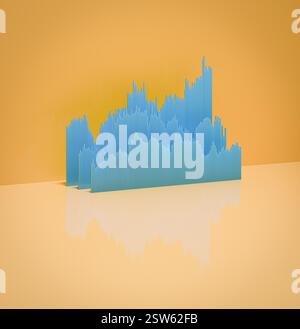 Grafici a barre blu dei prezzi storici di titoli, azioni, obbligazioni o materie prime o dati finanziari disposti in 3d su sfondo arancione. C Foto Stock