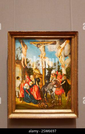 Vienna, Austria. Museo di storia dell'arte (Kunsthistorisches Museum Wien) nel primo distretto, Lucas Cranach il Vecchio (1472-1553), Crocifissione di Cristo, olio su legno di tiglio, CA 1500/1 Foto Stock