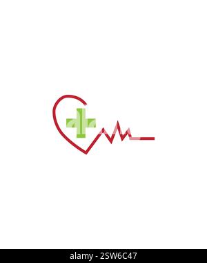 logo medico cross heart, logo cross heartbeat, logo medico o sanitario Illustrazione Vettoriale