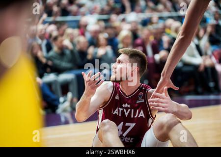 RIGA, Lettonia. 20 febbraio 2025. Partita di qualificazione FIBA Eurobasket tra la squadra Lettonia e la squadra Spagna. Crediti: Gints Ivuskans/Alamy Live News Foto Stock