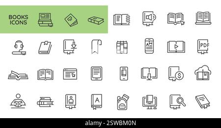 Set di icone libro e documento Illustrazione Vettoriale