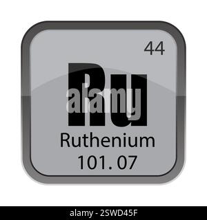 Icona Ru rutenio. Numero quarantaquattro. Dettaglio massa 101,07. Cento punto zero sette. Illustrazione Vettoriale