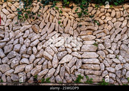 Muro di pietra viva senza Malta, Randa, Algaida, Maiorca, Isole Baleari, Spagna Foto Stock