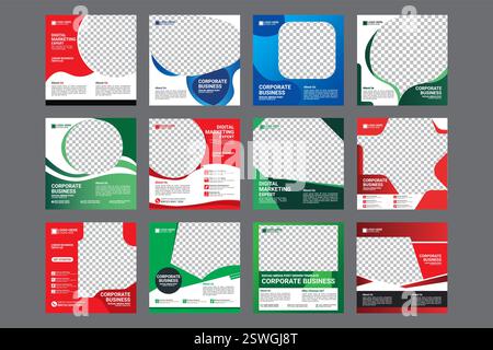 Set di modelli di post sui social media di Modern Digital Marketing Agency Illustrazione Vettoriale