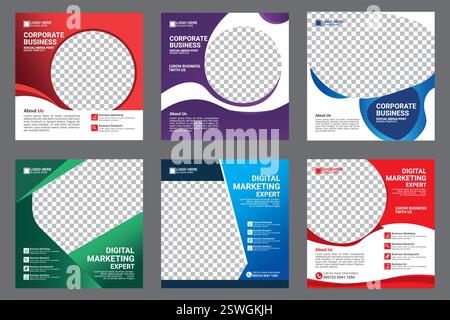 Set di modelli di post sui social media di Modern Digital Marketing Agency Illustrazione Vettoriale