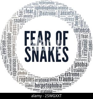 Ophidiofobia: Paura dei serpenti progettazione concettuale di nuvole di parole isolata su sfondo bianco. Illustrazione Vettoriale