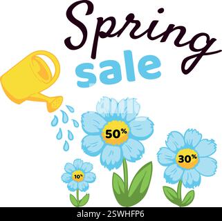 Sconti di primavera. Illustrazione di sconti, offerte e promozioni. Modello per banner, pubblicità in negozio Illustrazione Vettoriale