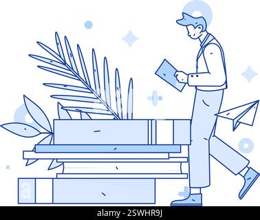 Illustrazione disegnata a mano con lettura silenziosa del concetto vettoriale Illustrazione Vettoriale