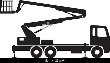 braccio di sollevamento semplice per raccoglitori di ciliegie, struttura del veicolo, simbolo di vista laterale, vettore isolato su sfondo trasparente Illustrazione Vettoriale