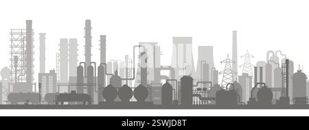Zona industriale con fabbriche chimiche, impianti, ferriere, magazzini, imprese in stile piatto Illustrazione Vettoriale