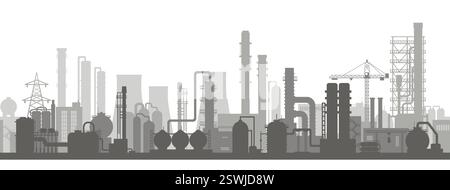 Zona industriale con fabbriche chimiche, impianti, ferriere, magazzini, imprese in stile piatto Illustrazione Vettoriale