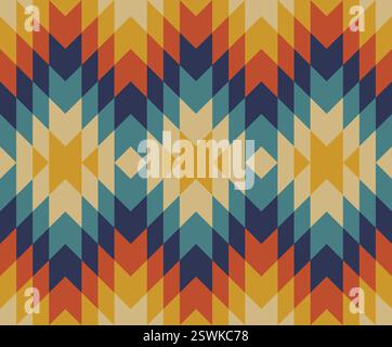 Motivo a strisce geometriche Navajo del sud-ovest. Colorata forma geometrica del sud-ovest azteco motivo senza cuciture stile bohémien rustico. patte, etnico sud-occidentale Illustrazione Vettoriale