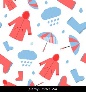 Design luminoso a tema pioggia con ombrelli Illustrazione Vettoriale