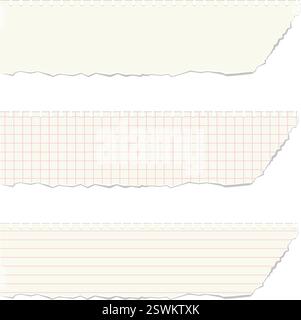 Una collezione di pezzi d'angolo in carta strappata vuota, a scacchi e foderata con forme e dimensioni diverse. Collage grunge moderno per l'arte contemporanea Illustrazione Vettoriale