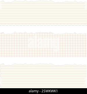 Una collezione di pezzi di carta strappati a scacchi e foderati con forme e dimensioni diverse. Collage grunge moderno per uno stile artistico contemporaneo. Brutali Illustrazione Vettoriale