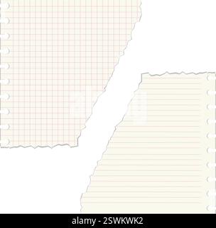 Una collezione di pezzi di carta strappati a scacchi e foderati con forme e dimensioni diverse. Collage grunge moderno per uno stile artistico contemporaneo. Brutali Illustrazione Vettoriale