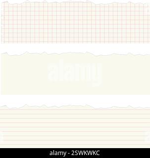 Una collezione di pezzi di carta strappati a scacchi e foderati con forme e dimensioni diverse. Collage grunge moderno per uno stile artistico contemporaneo. Brutali Illustrazione Vettoriale