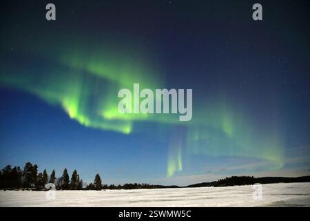 Aurora boreale vista sul lago Inari, Finlandia settentrionale Foto Stock