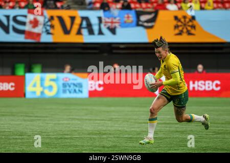 Vancouver, Canada. 21 febbraio 2025. VANCOUVER, BC - 21 FEBBRAIO: Partita di rugby femminile del World Rugby Sevens Series tra Canada e Brasile al BC Place Stadium di Vancouver, Canada, il 21 febbraio 2025. (Foto di Tomaz Jr/Pximages) credito: PX Images/Alamy Live News Foto Stock