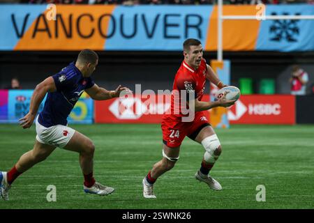 Vancouver, Vancouver, British Columbia, Canada. 21 febbraio 2025. Partita maschile World Rugby Sevens Series tra Francia e Gran Bretagna al BC Place Stadium di Vancouver, Canada, il 21 febbraio 2025. (Foto di Tomaz Jr/Pximages) (immagine di credito: © Tomaz Jr/PX Imagens via ZUMA Press Wire) SOLO PER USO EDITORIALE! Non per USO commerciale! Foto Stock