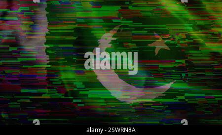 Pakistan tecnologia digitale bandiera sfondo cyber. Illustrazione del concetto di attacco cibernetico e spionaggio su banner pakistani. Foto Stock