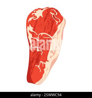 Bistecca di manzo lombata tagliata. Striscia di filetto di costolette di carne, ingrediente proteico grigliato, fetta di bistecca fresca per il menu del ristorante. Vettore isolato Illustrazione Vettoriale