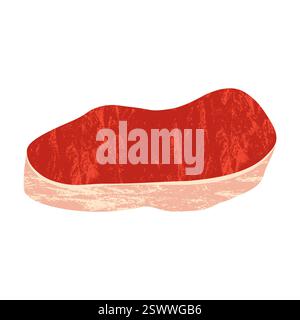 Carne rossa cruda. Bistecca di manzo cartoni animati tagliata, filetti di carne macelleria, bistecca di manzo piatta per menu ristorante, ingredienti proteici grigliati Illustrazione Vettoriale