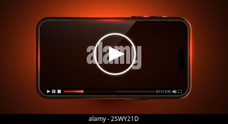Concetto dell'interfaccia utente del lettore video mobile per i social network. Visione TV online sul dispositivo. Illustrazione vettoriale Illustrazione Vettoriale