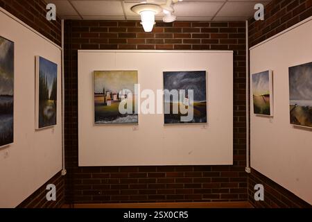 Markaryd, Kronoberg, Svezia. 21 febbraio 2025. Libreria Markaryd. Mostra d'arte. Foto Stock