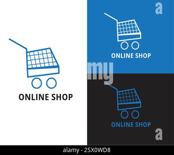 Logo carrello, logo carrello, disegno logo shopping per il business online, illustrazione vettoriale Illustrazione Vettoriale