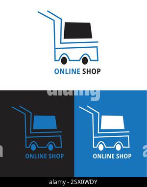 Logo carrello, logo carrello, disegno logo shopping per il business online, illustrazione vettoriale Illustrazione Vettoriale