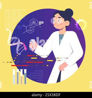 Women in Genetics Research - Gene editing and Modificing DNA Helix - CRISPR Technology - Women Empowerment Through Science - Abstract Illustration as e Illustrazione Vettoriale