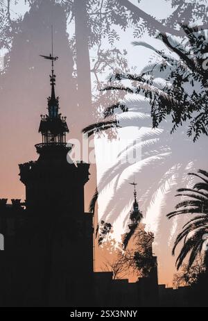 Tramonto al Parc de la Ciutadella nel centro di Barcellona, Spagna Foto Stock