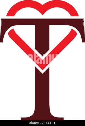 Logo Letter T ispirato all'amore Illustrazione Vettoriale