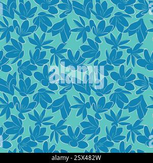 Crocus cyan Flowers disegnato a mano vettoriale floreale stilizzato blu motivo senza cuciture per carta da parati tessuti floreali, sfondo verde acqua Illustrazione Vettoriale