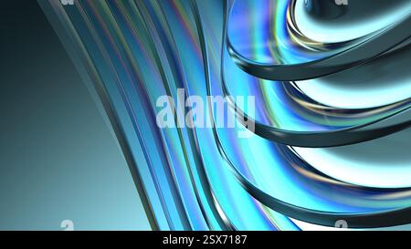 Rifrazione cromata viola blu lusso acquoso sfondo moderno con curve astratte illustrazione 3d di alta qualità Foto Stock